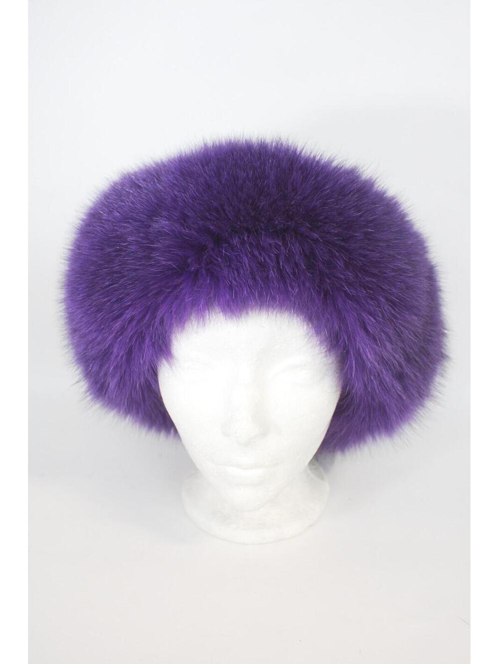 BRAND NEW PURPLE FOX FUR HEADBAND HAT WOMEN WOMAN SIZE 22 3/4" LONG